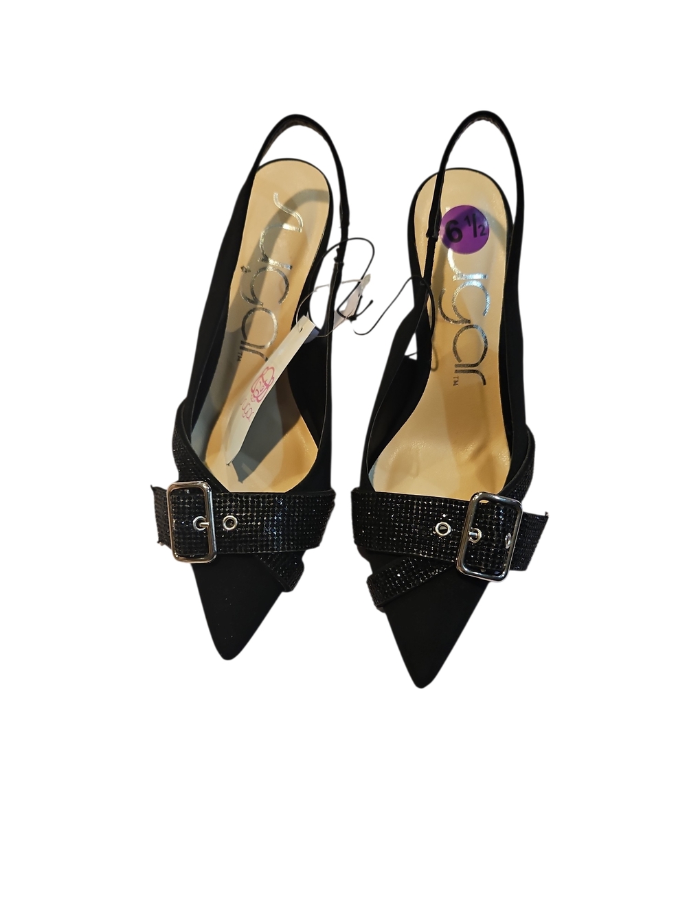 Sugar Delmar Buckle Accent Slingback Pointed Toe Kitten Heel in Black Size 6.5 M